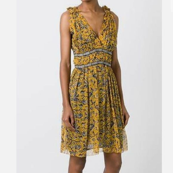 ISABEL MARANT ETOILE Dress Womens 10 Balzan Gathered Floral Silk Georgette - Picture 1 of 13